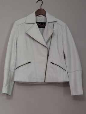 Real Leather Asymmetrical White Moto Jacket